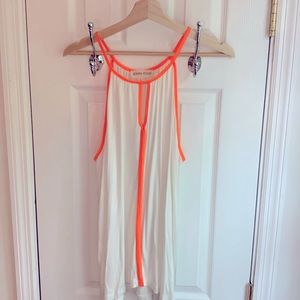 Oversized loose tank white with neon orange lining